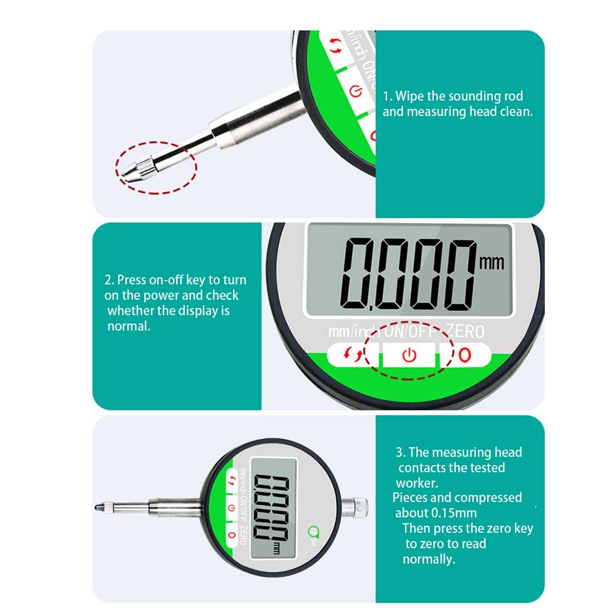 Medidor electrónico de desplazamiento (indicador digital métrico, 0-12,7 mm), indicador de precisión de esfera