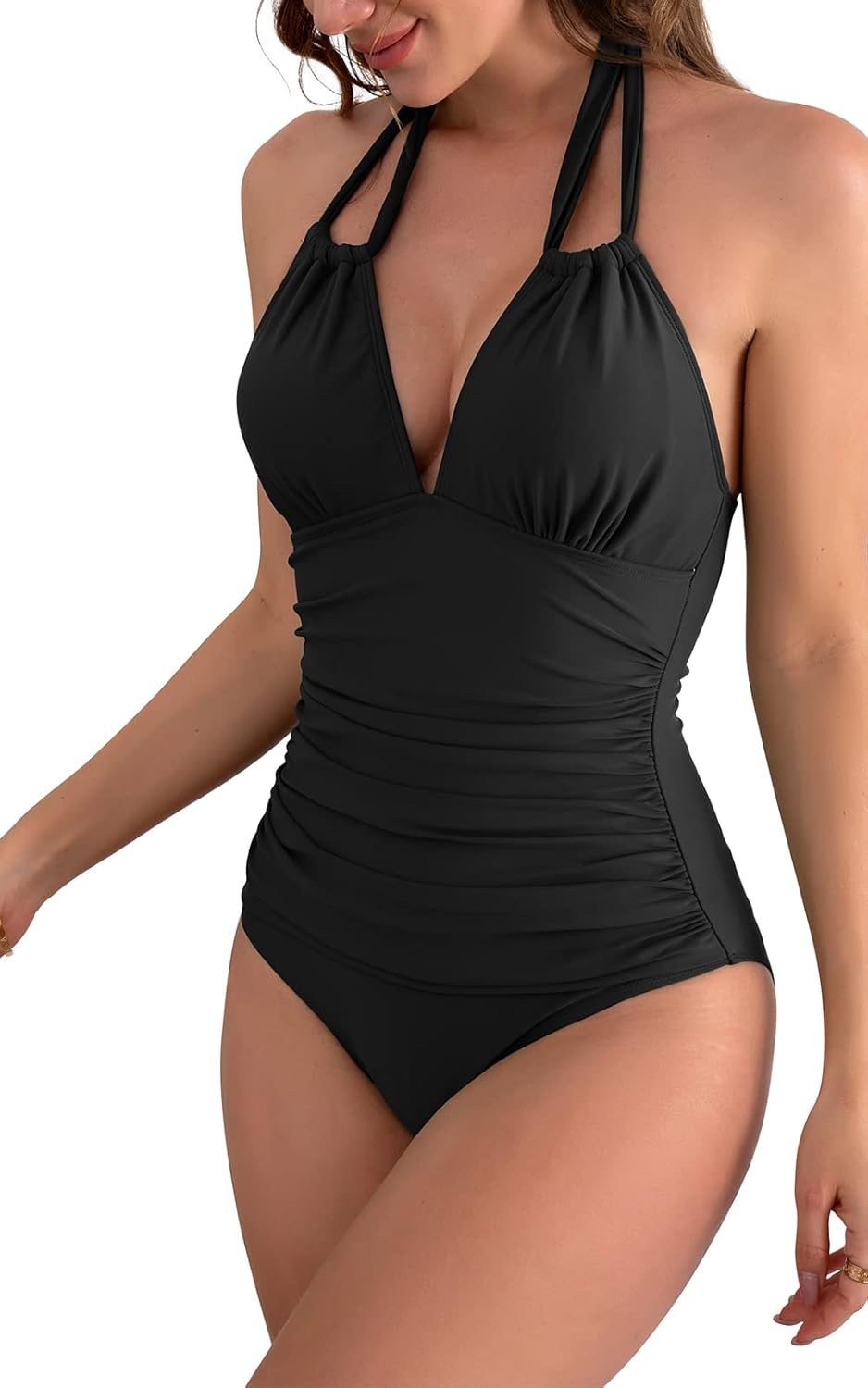 B2prity Women's One Piece Swimsuit Tummy Control Halter Bathing Suit Slimming Supportive Long Torso Friendly Swimwear