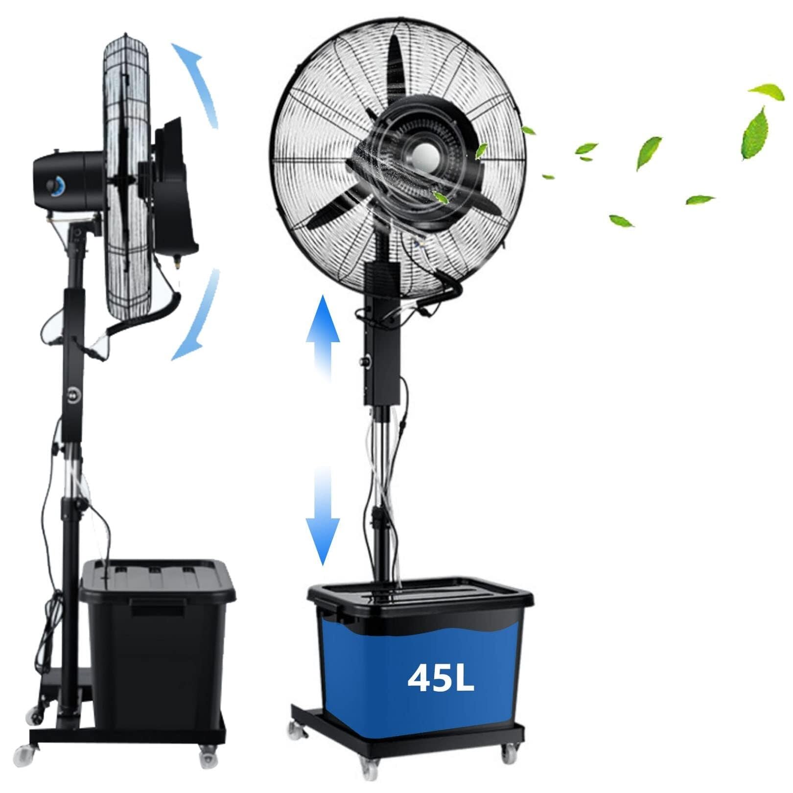 AYCDL Outdoor Misting Pedestal Fan with 45L Tank, Adjustable Height, 90° Oscillation, 4 Speeds for Patio, Backyard & Outdoor Events,81cm/31.9in