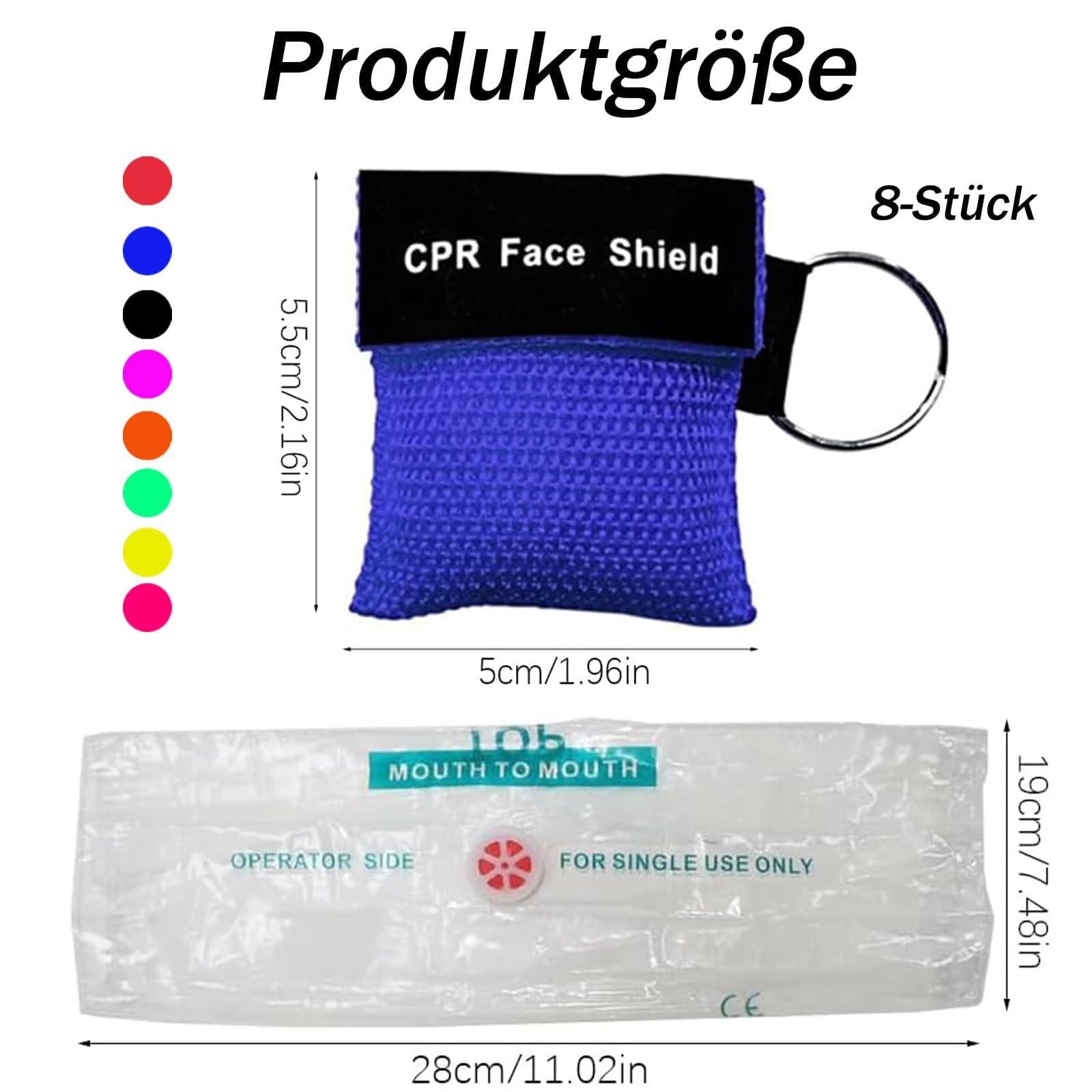 PVFZXS 8 mascherine respiratorie di primo soccorso, maschera di respirazione, portachiavi, panno di respirazione, portachiavi per respirare, bocca a bocca, respiratore, maschera di respirazione Cpr