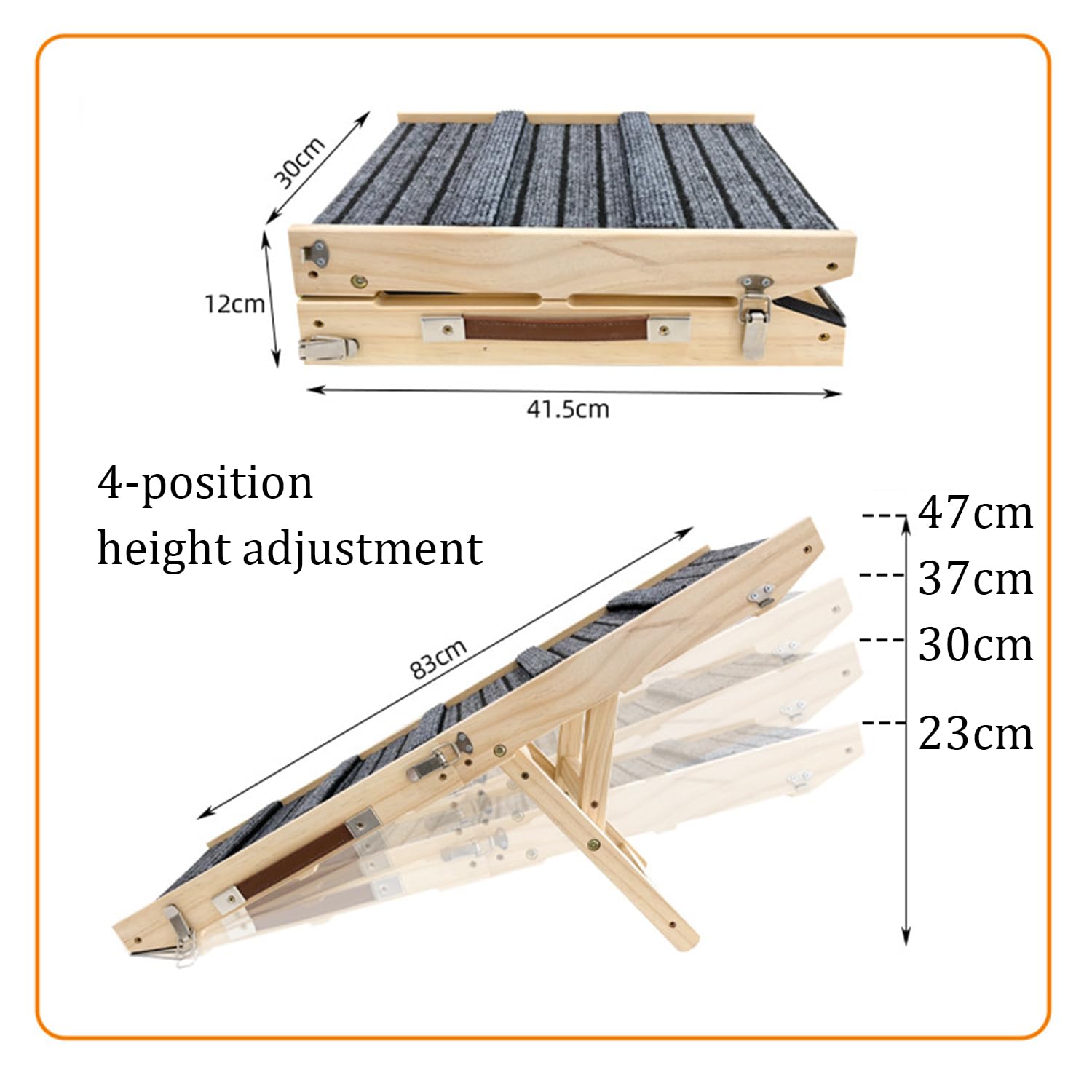 Rampa para Perros Pequeños,Rampas para Perros,Plegable,con Asa,para Camas y Sofás,con Almohadilla Antideslizante,Altura Ajustable En Cuatro Posiciones: 23-47 Cm,Apto para Perros y Gatos