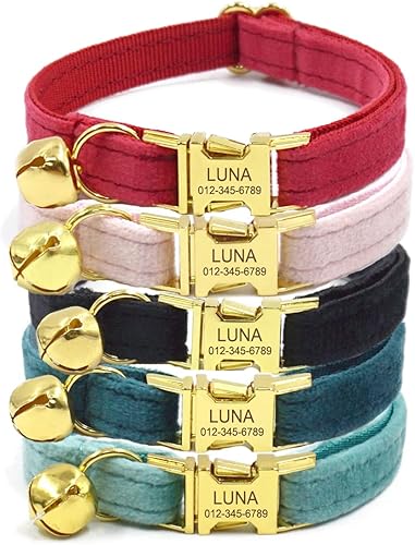 Miniatura 1 de Collar de gato personalizado con nombre grabado y número de teléfono, collares de gatito personalizables para niños y niñas (terciopelo)