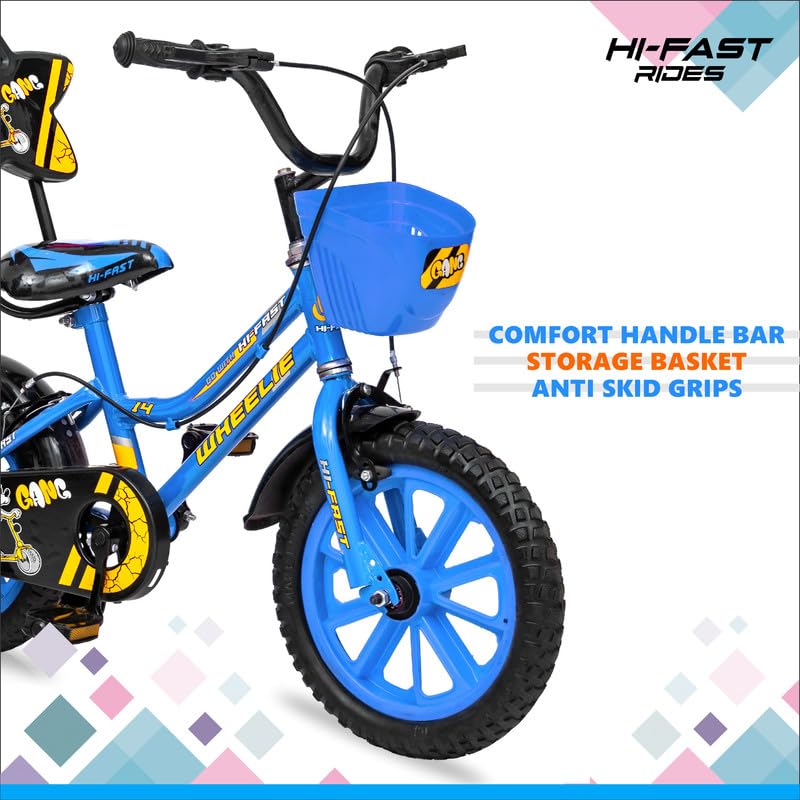 Image of HI-FAST Wheelie Fun and Easy-Ride 14 Inch Rigid Cycles for Kids Ages 2-5 Years with Training Wheels and 95% Assembled, Blue