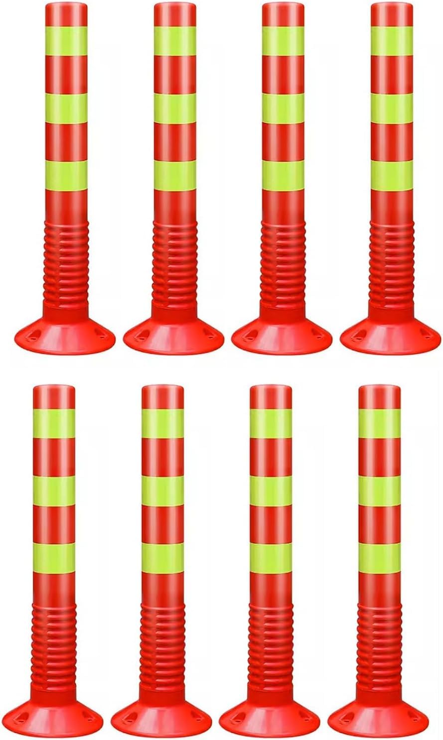 GTHTUHFD Traffic Cone Safety Barrier Reflective Parking Cones, 30In Traffic Delineator Safety Post For Parks/Garden Pathways/Streets, Commercial Flexible Caution Cones Bollar,Red-8 Pack