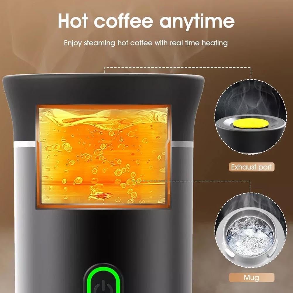 Genérico Mini Cafetera Portatil, 3 En 1, InaláMbrica, Autocalentable, Cafetera 12v, Mini Cafetera Para Llevar Para Camping, Senderismo, Viajes Y Uso DoméStico (negro)