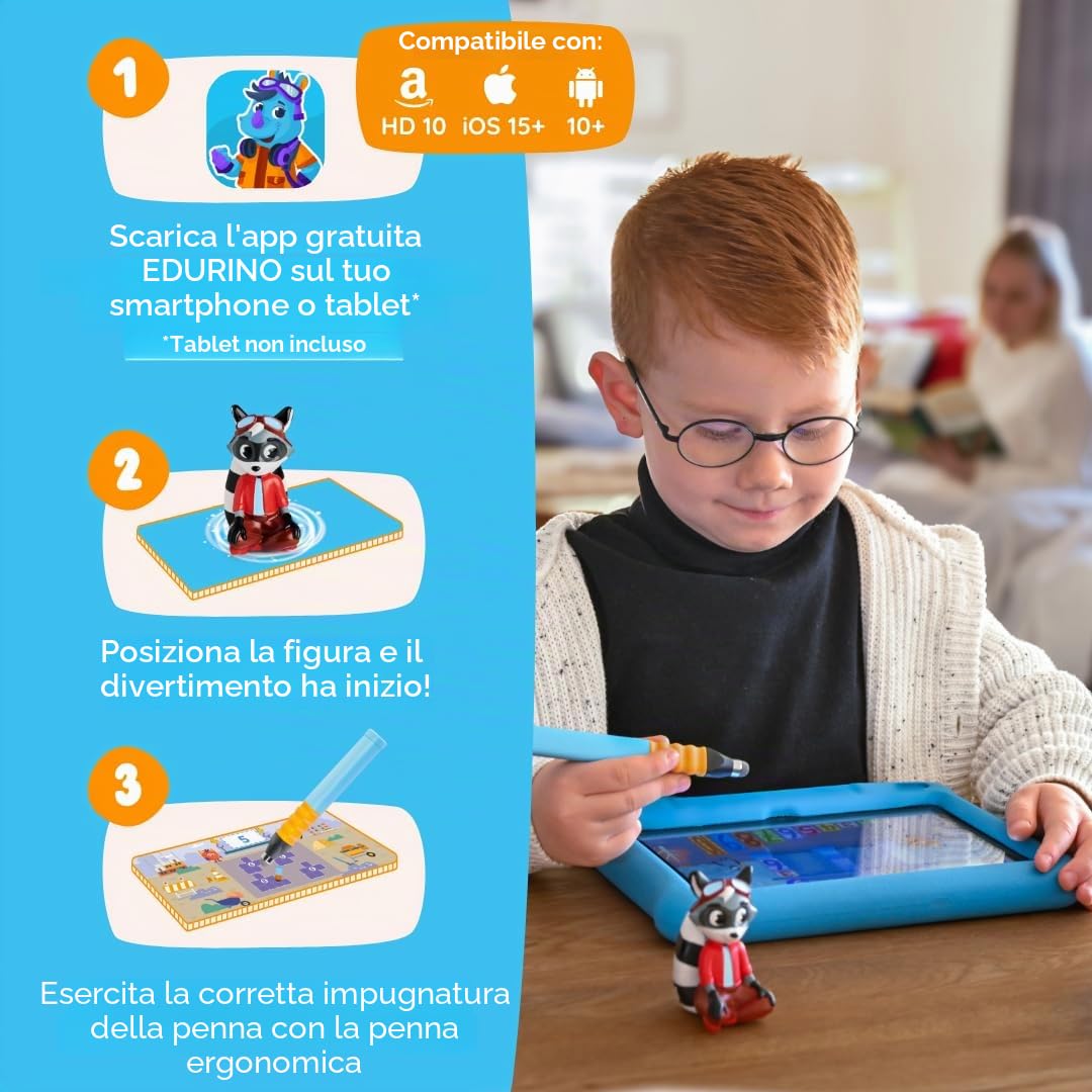 Edurino® Robin,Set per principianti con numeri e quantità a partire da 4 pollici, con pennino capacitivo, apprendimento giocoso dei numeri, giochi educativi a partire dai 4 anni