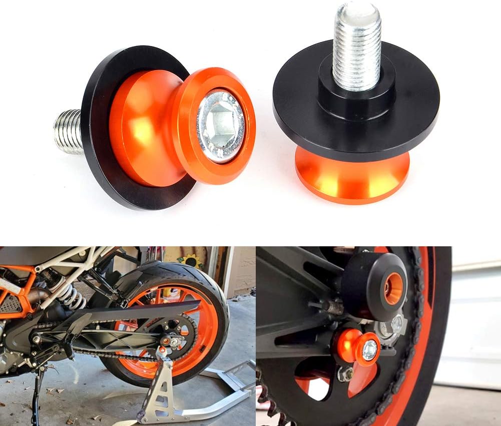 Goldfire 2pcs 10MM M10 X1.25 Motorcycle Swing arm Sliders Spools CNC Swing Arm Stand Screw for FZR 1000/600R/400 for Kawasaki Z750 /Z750S/ Z750R /ER-6F /ER-6N /Duke 125/200/390 (Orange)