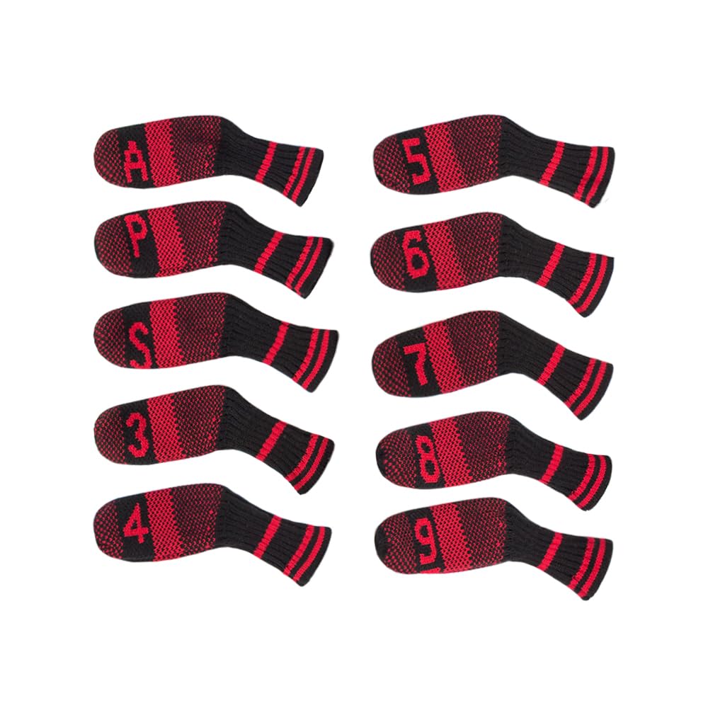Scott Edward 10 Pcs Golf Club Head Covers for Irons Cuteness Basically Socks Shape Washable Durable Golf Club Head Protector Double Sided Knit Suitable for Most Brands