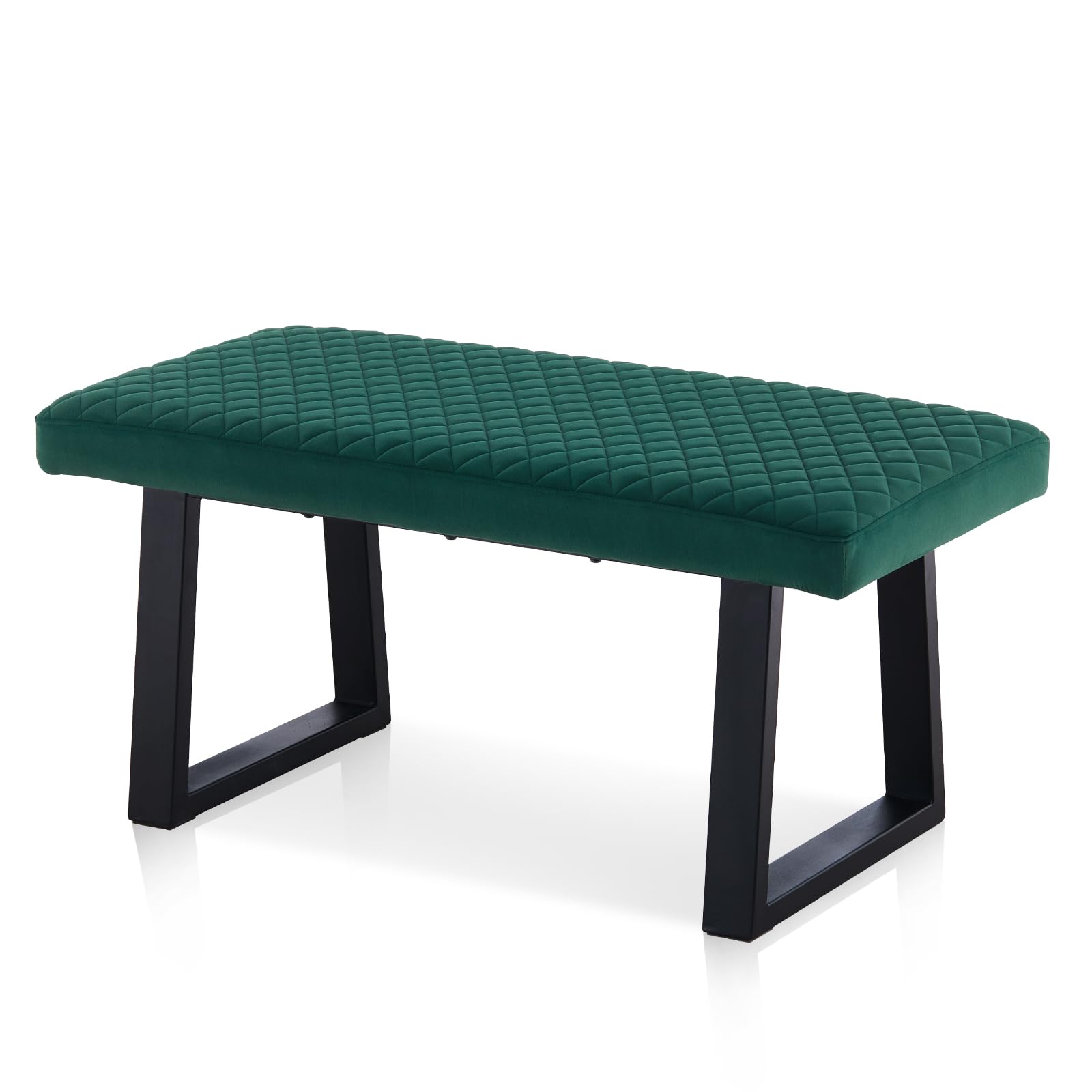 CLIPOP Velvet Dining Bench 2-Seater with Metal Frame Padded Ottoman Stool for Dining Room, Bedroom, Living Room, End Bed, Window Seat, Shoe Bench (Green)