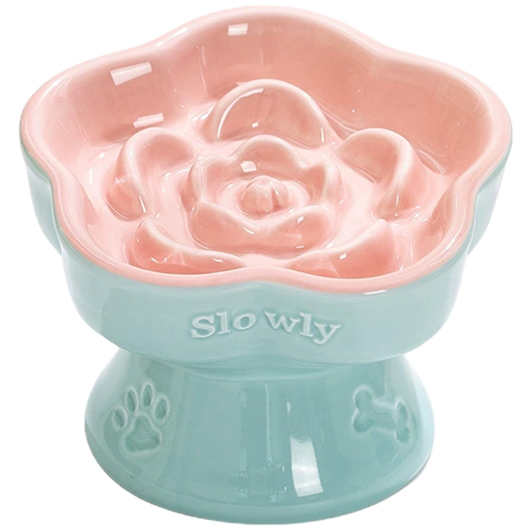 Mangeoire lente pour chat en céramique surélevée et inclinée style fleur