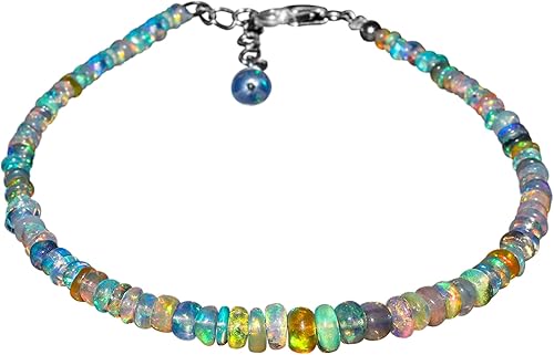 InfinityGemsArt Natural Black Opal Gemstone Dainty Beads Bracelet Women, October Birthstone, Healing Crystals, Gorgeous Jewelry Gift, 925 Sterling