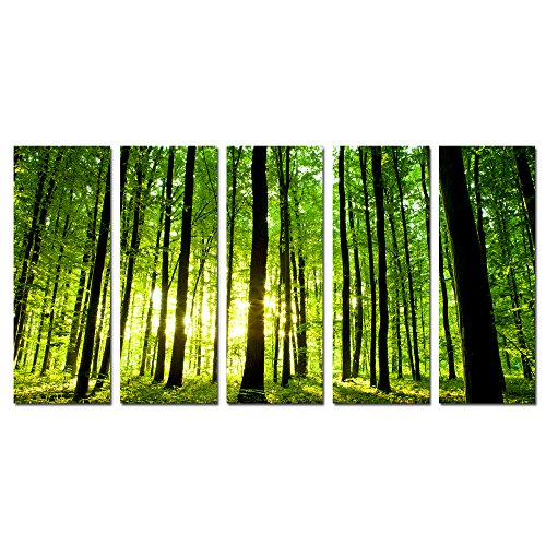 sechars Large 5 Panel Canvas Prints Forest Sunset Pictures Wall Art Nature Landscape Painting for Home Living Room Decor Framed Ready to Hang Total Size 32x60inches