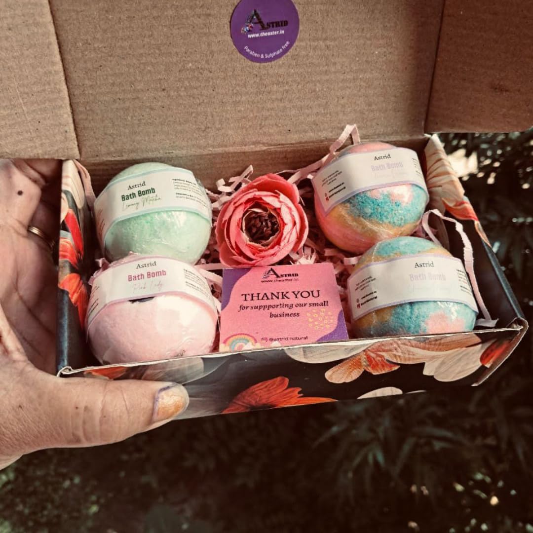 Set of four Bath Bomb by Astrid, Unicorn, Green Tea and Lemon, Rose and geranium, Bath Bomb, Bath essentials, Bath soap, 75 gms each, paraben and sulphate free-image-18