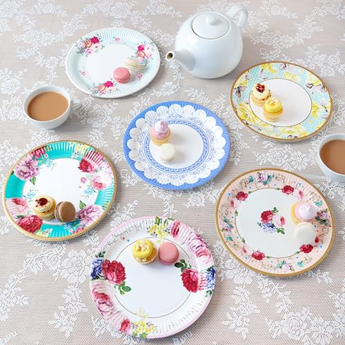 Talking Tables 24 x Assiettes en papier à motifs floraux vintage pour goûter, Bridgerton, Fête du Thé, anniversaire, mariage, fête des mères,...