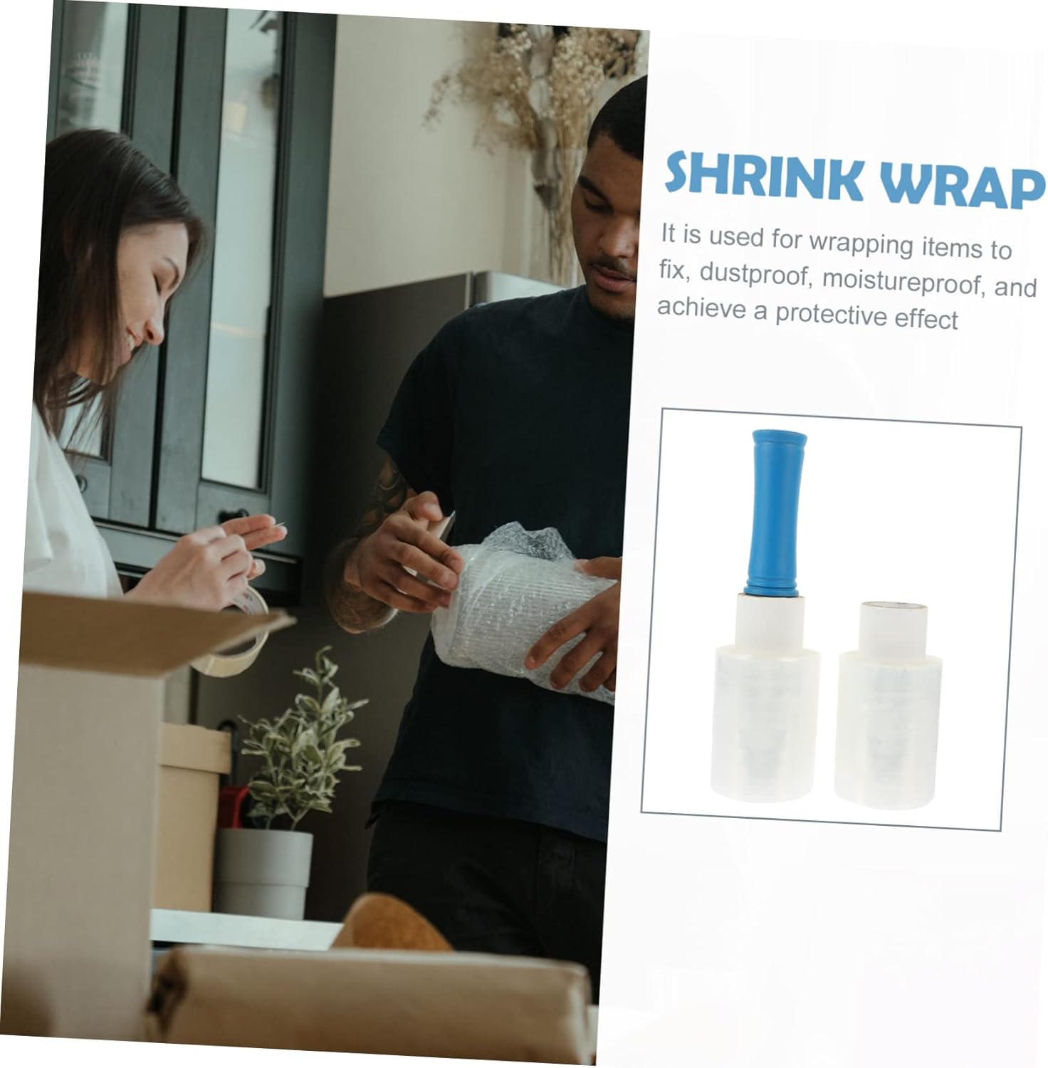 Holibanna Handheld Stretch Wrap Film with Handle Transparent Shrink Film for Packing Moving and Shipping Use Industrial Strength Packaging