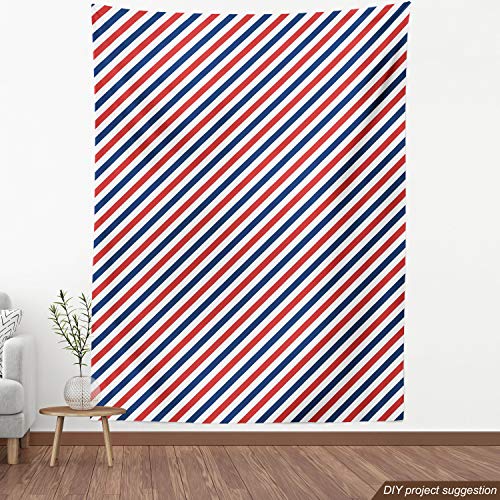 Image of Ambesonne Harbour Stripe Fabric by The Yard, Vintage Barber Pole Helix of Colored Stripes Medieval Contrast Design, Decorative Fabric for Upholstery and Home Accents, 5 Yards, Blue Red