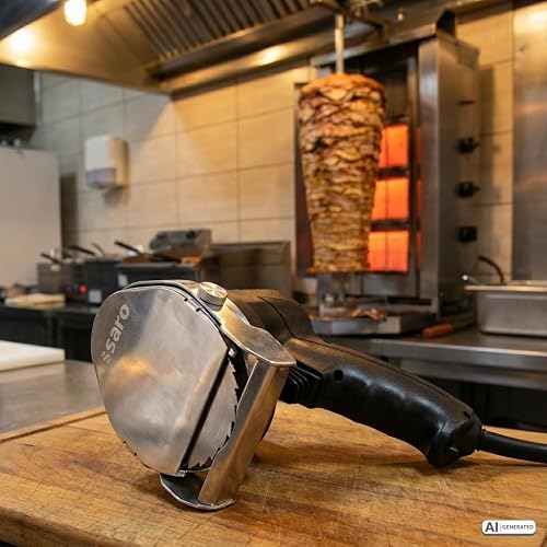 Miniatura 3 de Saro Ed 100 Cuchillo Eléctrico Para Kebab, 100 Mm Ø, Con 2 Cuchillas Lisa Y Dentada , Grosor De Corte De 0-8 Mm, Cable De 2,85 M