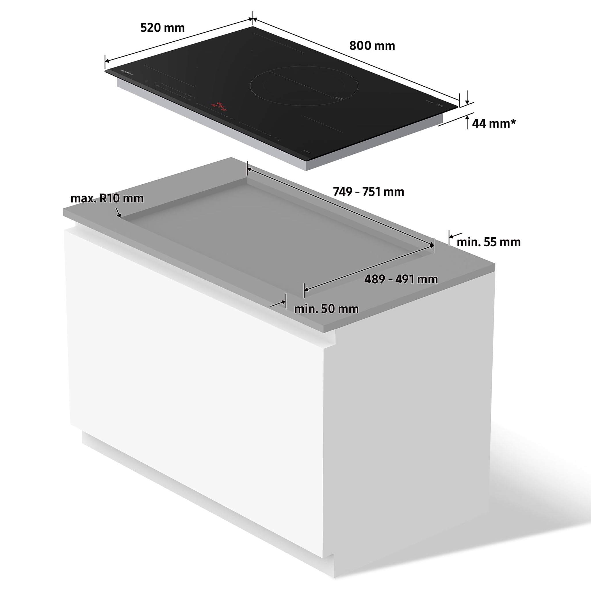 Samsung Autarkes Induktionskochfeld, 80 cm große Herdplatte, Slim Fit, Sensortasten mit Slider, Wi-Fi-Steuerung, Flex Zone, NZ84C5047HK/U1