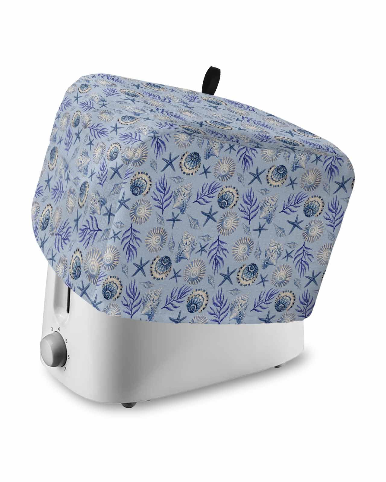 Blue Ocean Conch Toaster Cover 4 Slice, Retro Beige Coastal Coral Starfish Dustproof Bread Machine Oven Cover with Storage Pockets, Fits Most Kitchen Toasters Protector
