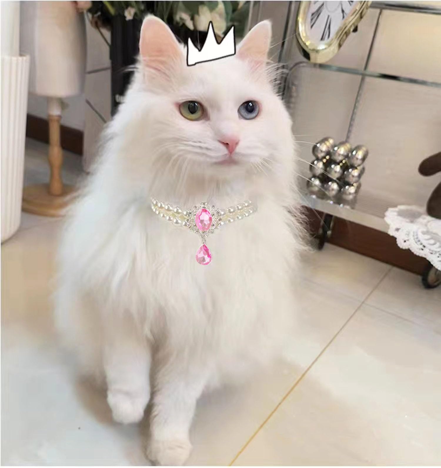 Amazon.com : Daovace 2 Row Pearls Collar for Cats Pearl Dog Collar 
