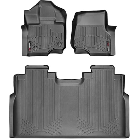 WeatherTech Custom Fit FloorLiners for Ford F-150 (Crew Cab, Bucket seats) F150 Lightning, Raptor w/o Fold Flat Storage - 1st & 2nd Row (44697-1-2), Black