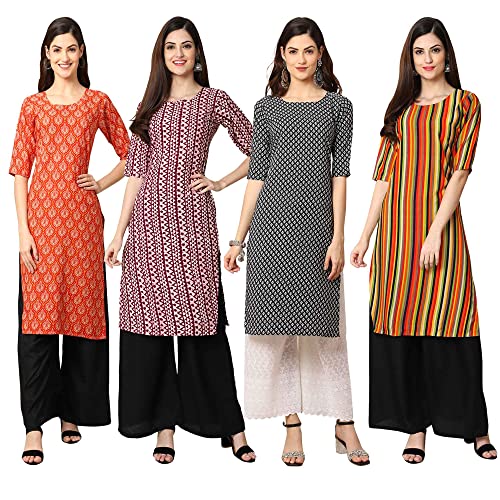 Image of Pinkmint Women's Crepe Digital Print Straight Kurta [Pack of 4] (CCV-334-338-339-335)