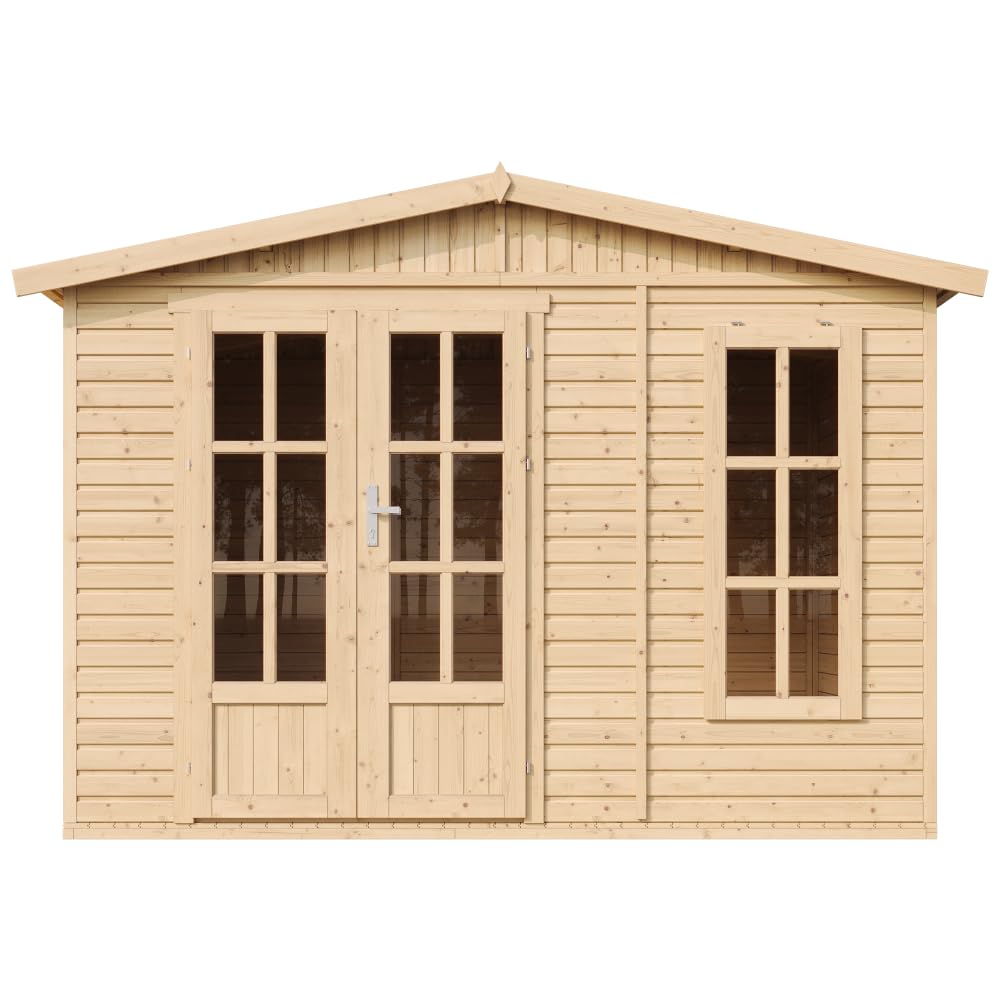 TIMBELA M334FB Garten Holzhaus, Großes multifunktionales Holz Gartenhaus B332xT222xH232 cm/6m2, Modernes Gartenhaus als Home-Office, Abschließbares, Home Office im Garten-Studio
