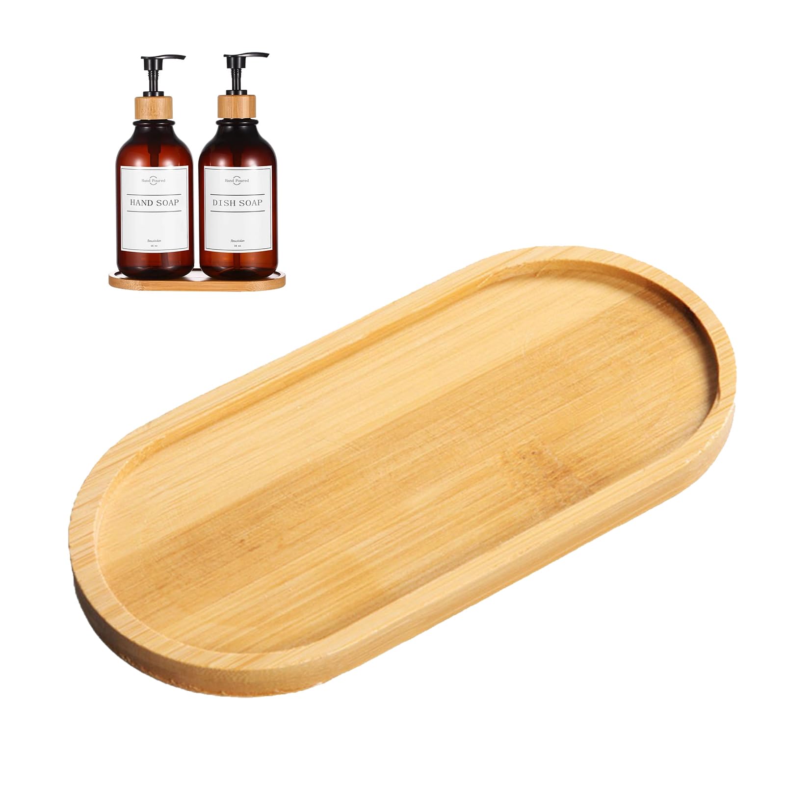 Bamboo Soap Dispenser Tray, Oval Wooden Dish & Dispenser Tray Kitchen Holders Dresser Jewelry Ring Dish, Sink Ring Dish, Dispenser for Shampoo, Soap, Candle & Perfume, Home Decor (1)