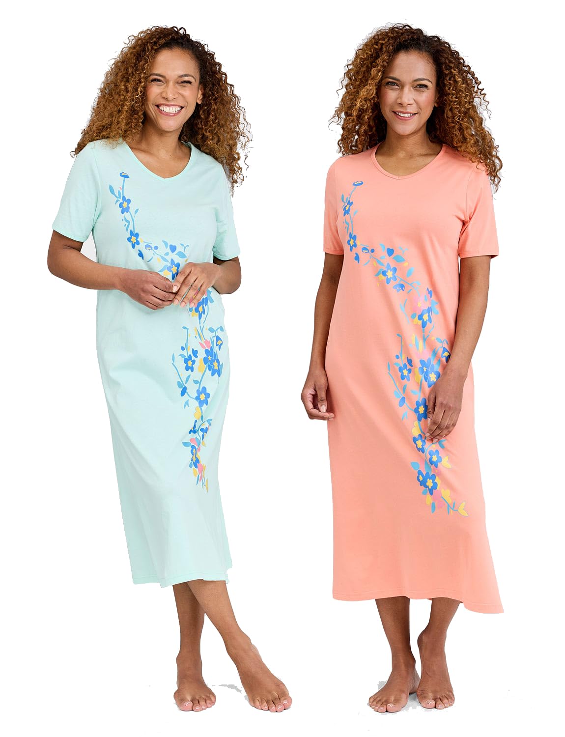 Amber Women's Aqua/Pink Pack Of 2 Nightdresses For Short Sleeve Nighties Comfortable Sleepwear Cotton Nightdress 16-18