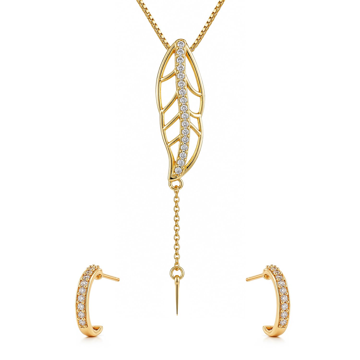 voylla Leafy Affair Florielle CZ Pendant Set for Women|Stylish Floral Minimal Gold Jewellery Set with Earrings | Gift For Women | Gift for Birthday & Anniversary-picture-5