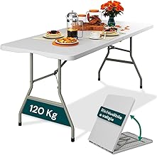 Avilia - Space-Saving Folding Dining Table for Kitchen and Living Room, Foldable and Portable with Safety Lock, HDPE Surface for 6 People, 180 x 70 x 74 cm, White