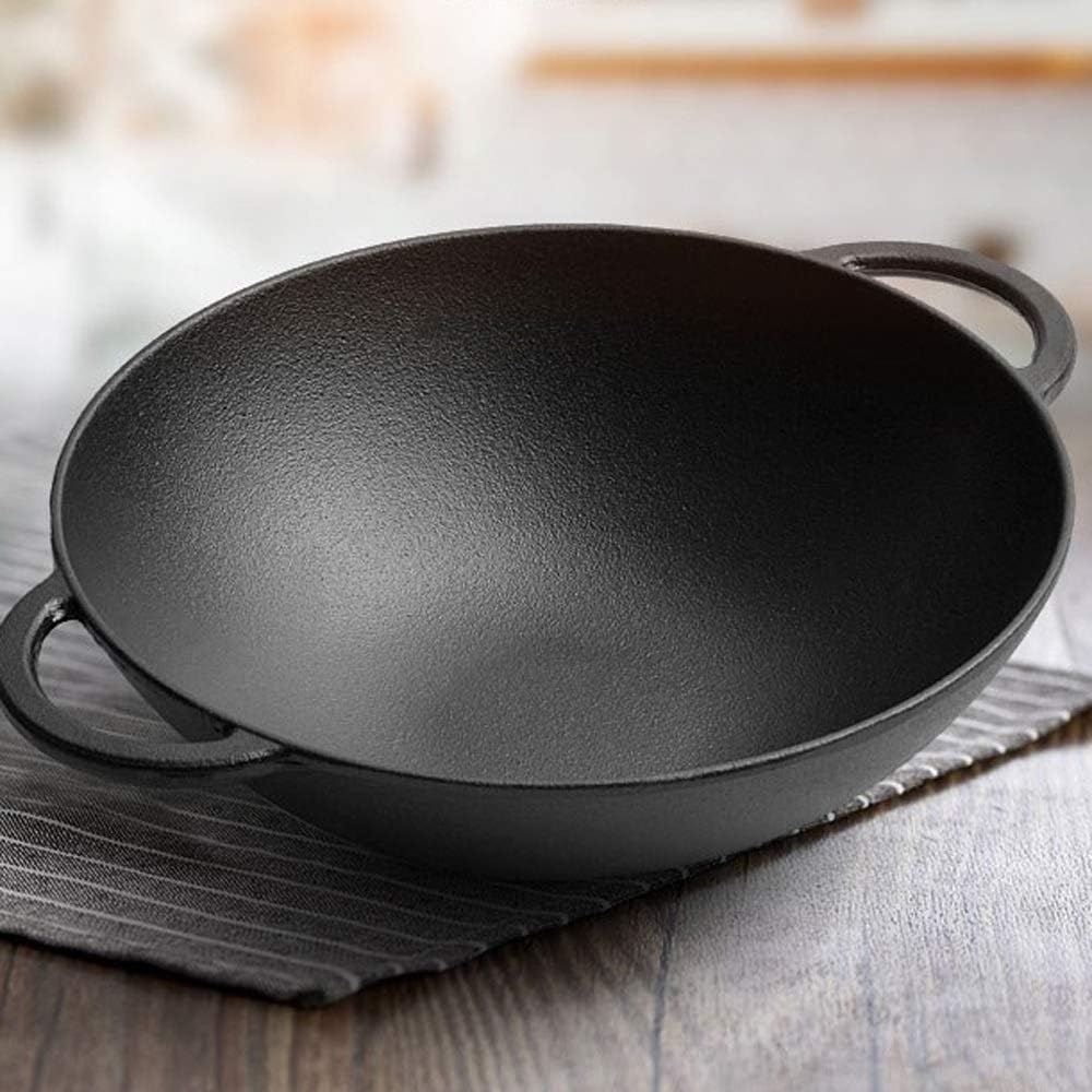 Gusseisen-Haushalts-Wok Mit Traditioneller Verdickung, Weniger Öliger Rauch, Unbeschichtete, Antihaftbeschichtete Pfanne, Glasdeckel, Küchenpfanne, Bratpfannen