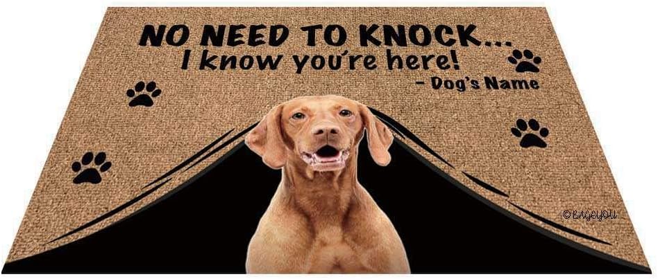 BAGEYOU Personalized Dog's Name Doormat with My Love Dog Vizsla Welcome Floor Mat No Need to Knock I Know You're Here 27.5 x 17.7