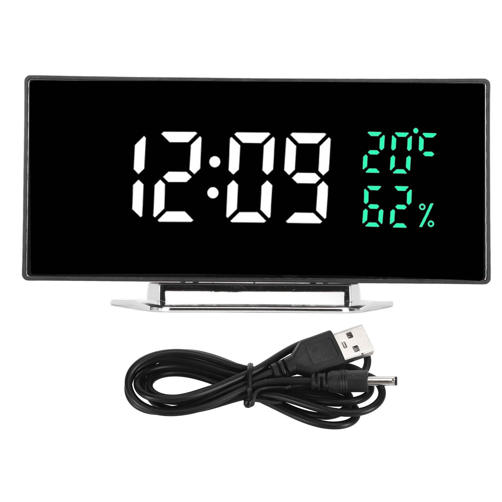 Curved Digital Clock LED Mirror Backlight 3 Levels Brightness Desktop Clock with Temperature Humidity Display White Light