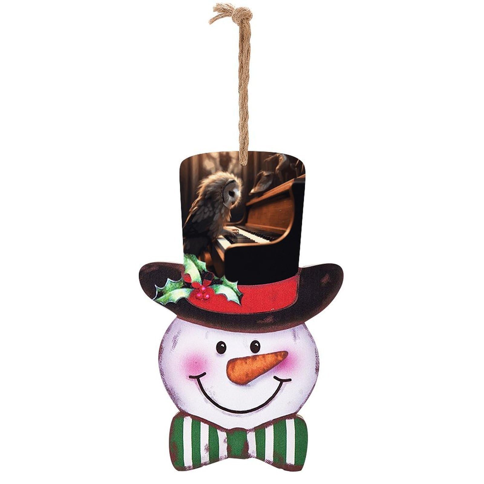 Owl Plays Piano Snowman Decor Christmas Snowmans Hanging Decors Wooden Exquisite Holiday Decoration Sign for Home Window Wall Farmhouse Indoor Outdoo