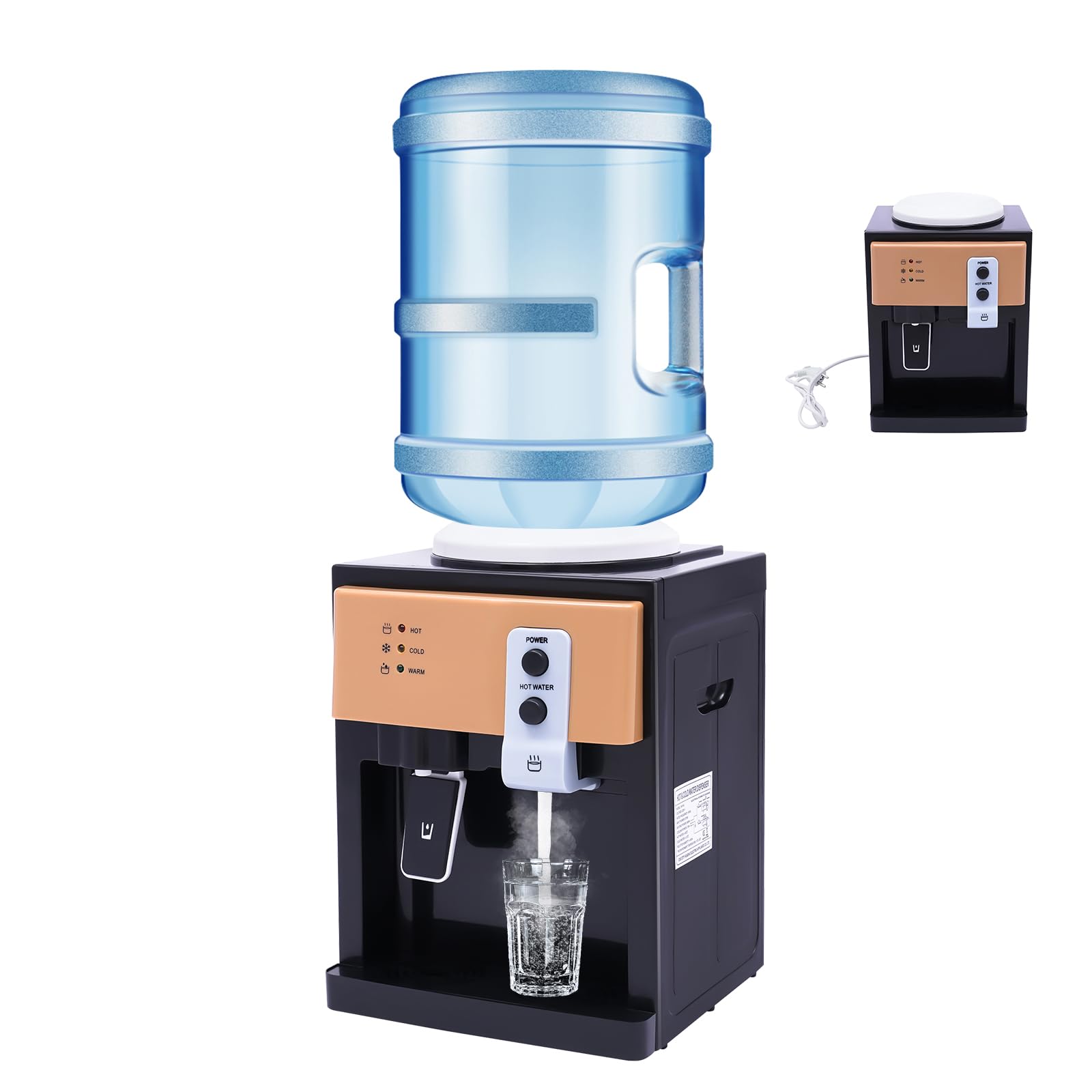 550W Elektrischer Wasserspender, Heiß Kalt Tischwasserspender mit Schnellheizung und Kühlung, Betriebsanzeige, Leistung, Abnehmbarer Auffangschale, Kompatibel mit 3,5–18,9L Wasserflaschen