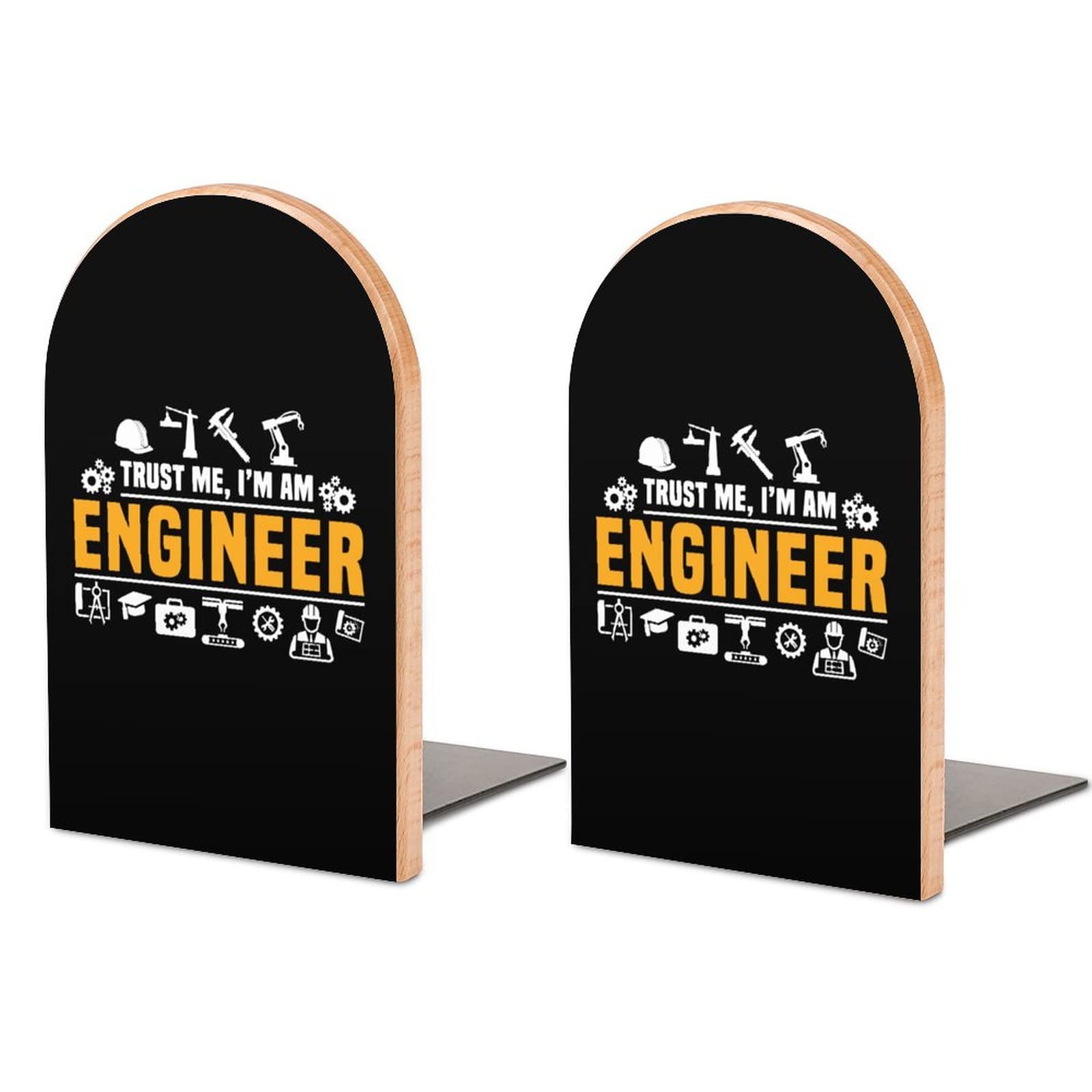 Oudrspo Pattern855 Trust Me I'm An Engineer Modern Bookends Bookshelf Funny Wood Book Stopper For Home Office Decorative