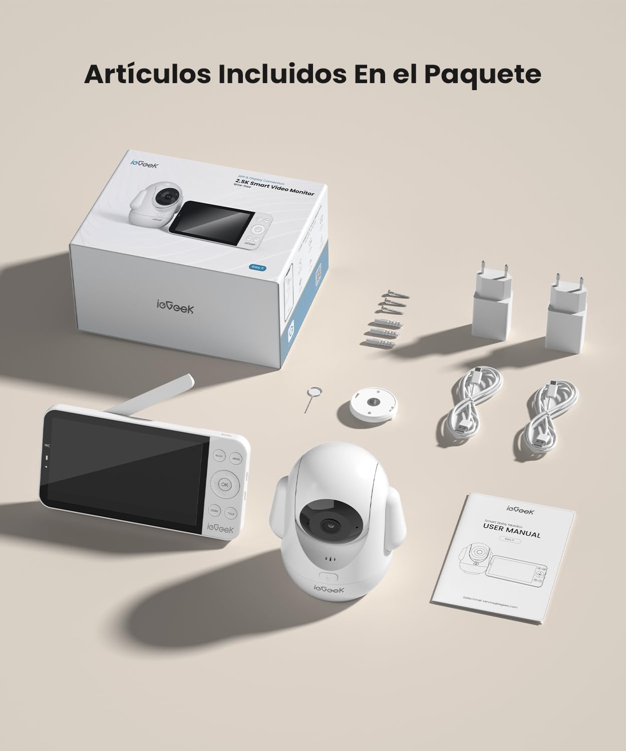 ieGeek 5.5" 2.5K/4MP Camara Vigilancia Bebe WiFi, Alerta de Cara Tapada y Dormir Boca Abajo, Colorida Luz Nocturna, 360° Seguimiento Movimiento Vigilabebes con Camara, VOX, Compatible Echo