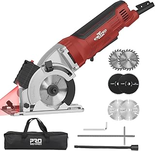 Mini Circular Saw, Excited Work 4.5Amp Compact Circular Saw, 5000RPM, 6 Blades (3-3/8”), Max Cutting Depth 1-11/16” with L...