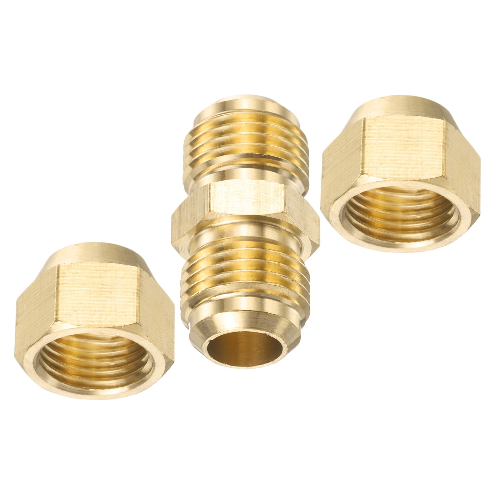 PATIKIL 10mm OD Copper Pipe Extension Joint Connectors,1Pcs Free Welding Copper Flare Fittings Pipe Coupling Adapter with Flare Nuts for AC Pipeline Connection