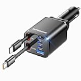 Retractable Car Charger, SUPERONE 99W Car Phone Charger with Cables Fast Charging, USB C Car Charger Adapter for iPhone 17 16 15 14 13 12, Samsung, Black