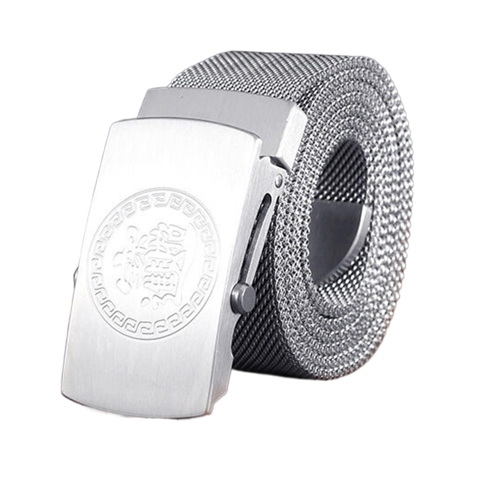 BDAYEK Men's Belt Men's Metal Belt Engraved Animal Roller Buckle Braided Stainless Steel(Style C,110Cm/43.3'')
