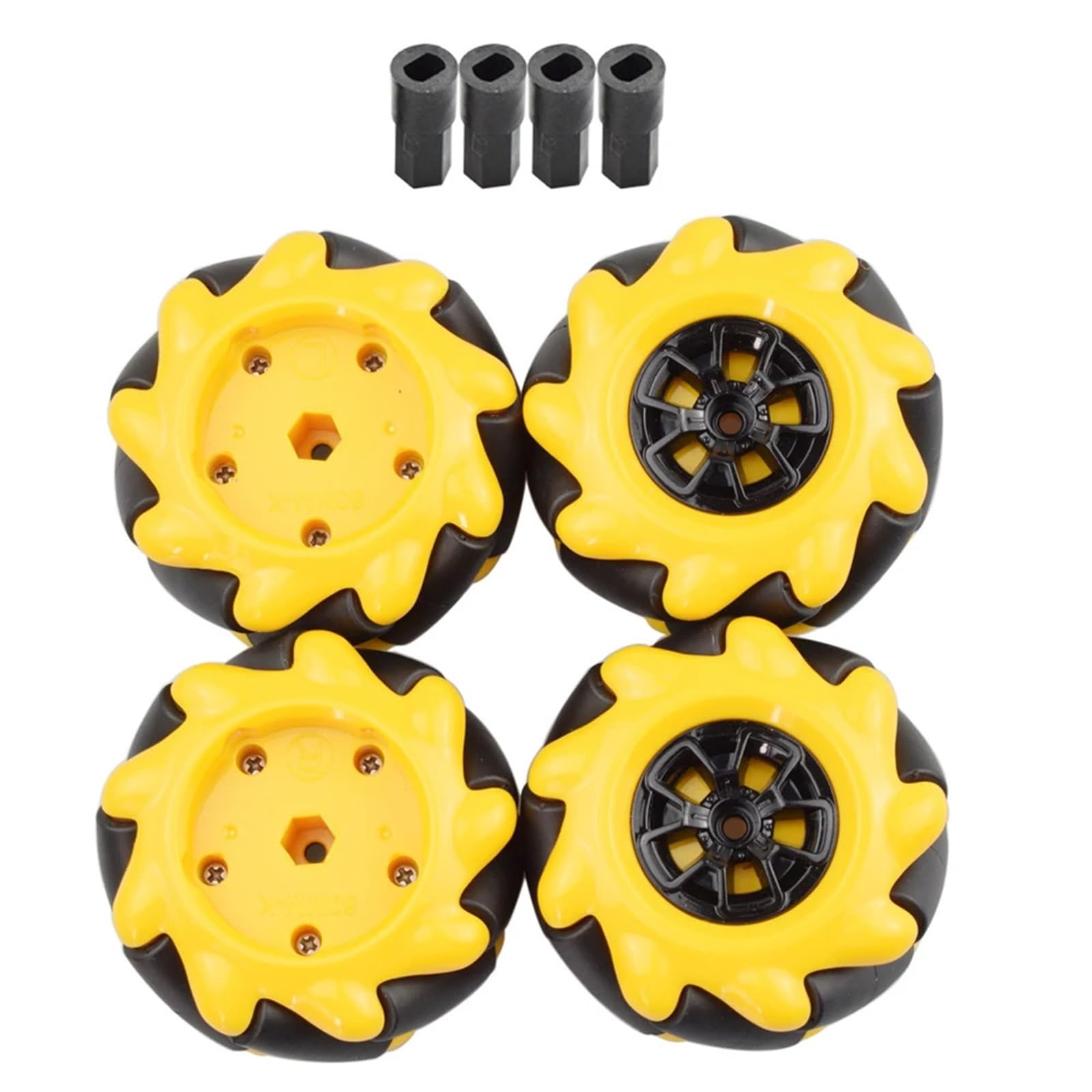 Rueda omnidireccional Mecanum Amarilla de 60mm con Conector de Motor TT de 4 Uds for Arduino Raspberry Pi DIY Piezas de Juguete RC(Yellow)