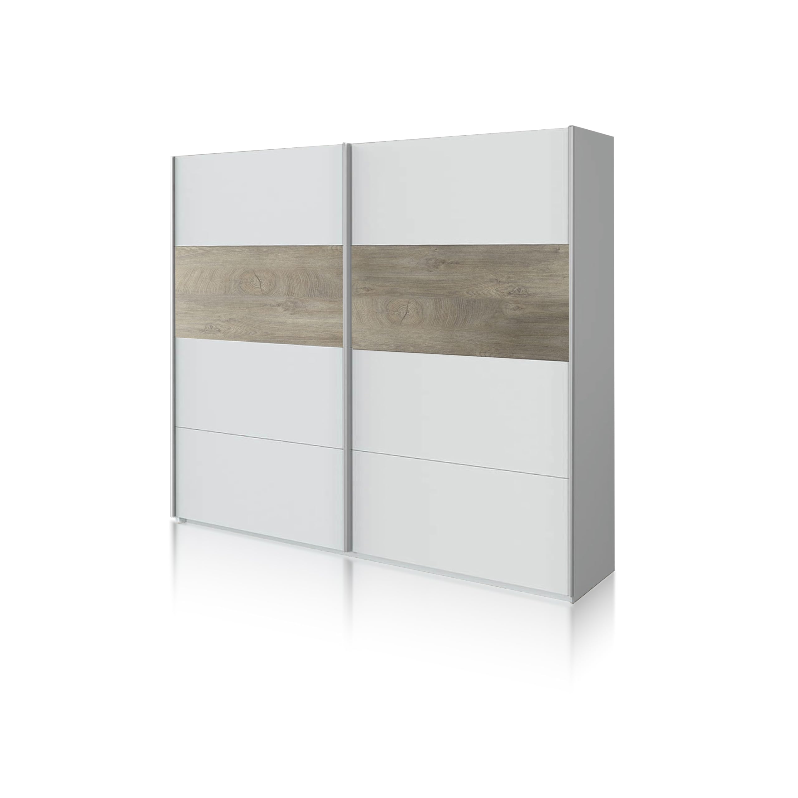 duehome | Armario 2 Puertas Correderas para Dormitorio o Habitación, Modelo Brike, Acabado en Blanco Artik y Roble Alaska, Medidas: 180 cm (Largo) x 200 cm (Alto) x 60 cm (Fondo)