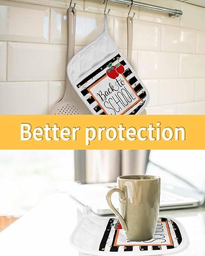 Miniatura 7 de Juego de 3 agarraderas de tela de rizo antideslizante y aislante de calor con bolsillo, guantes gruesos para horno, posavasos para hornear,