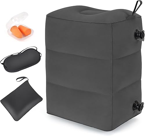 Miniatura 1 de Almohada inflable para descanso de pies, almohada ajustable de 3 capas de altura, cama de avión para niños, artículos esenciales de viaje para