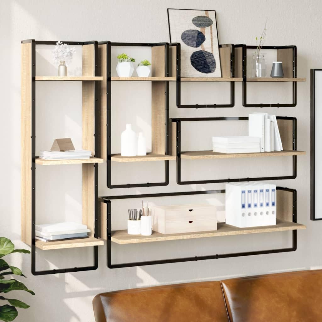 YUANCHUTOP Floating Shelves Wall Mounted - 6 Set Rustic Bathroom Wall Shelves Over Toilet with Towel Bar, Set of 6 Display Floating Shelf for Bathroom, Kitchen, Bedroom (Oak)