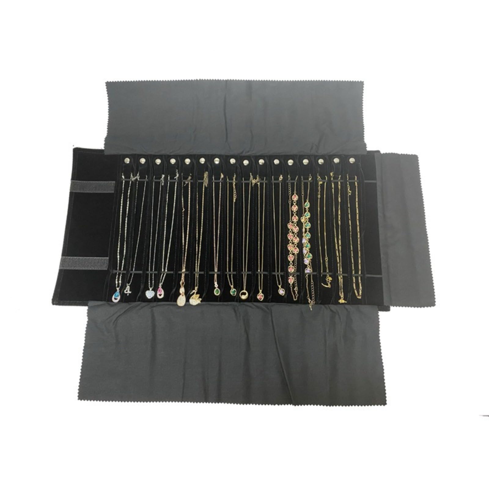 Generico Rolltasche für Schmuck Organizer, Faltrolle für Juweliere, große Kapazität und praktisch tragbar, für mehrere Halsketten, grau, Flannel