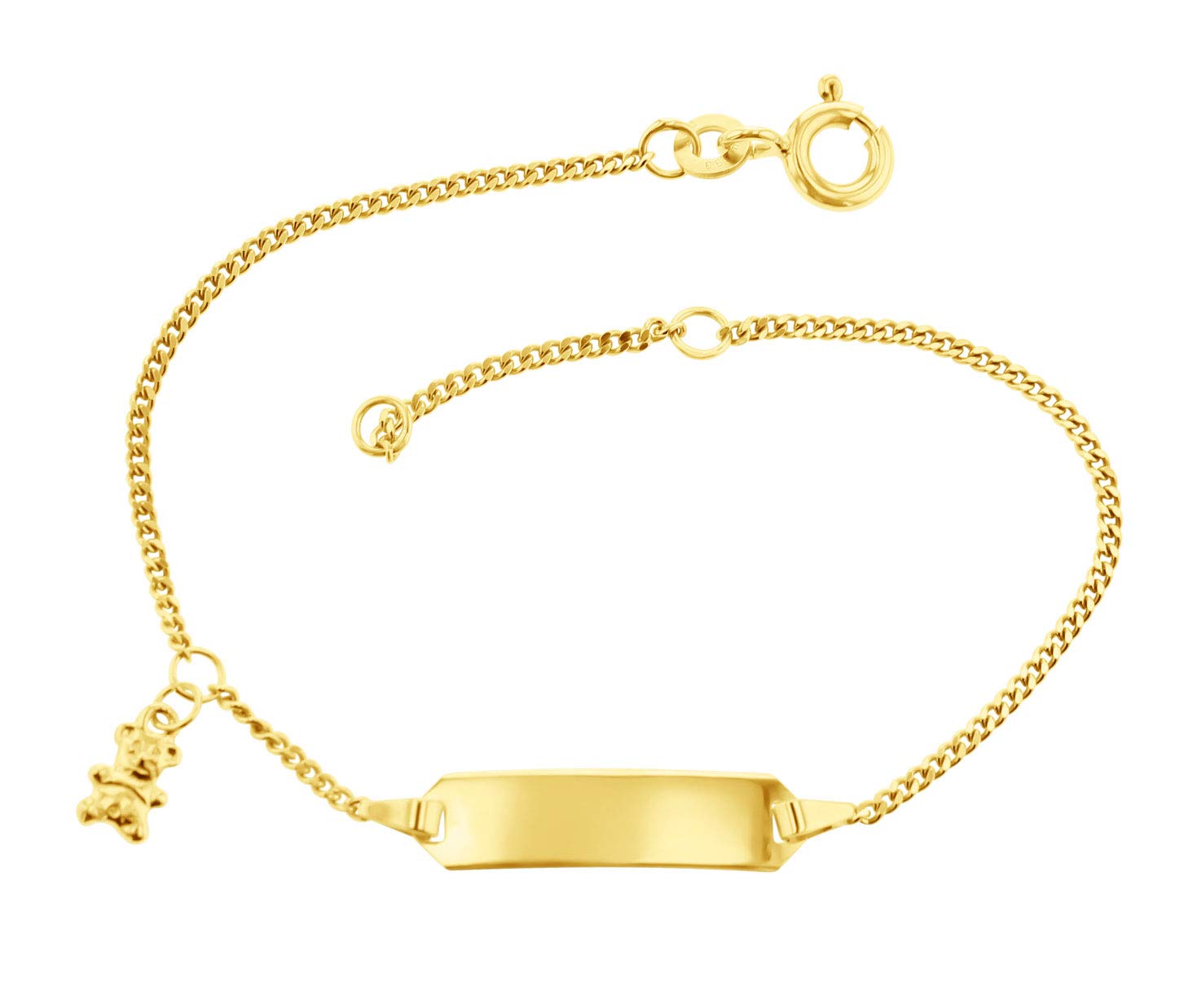 JC Schmuck 333 Gold Baby ID-Armband Kinder Goldarmband 16 cm mit Bär Anhänger Gelbgold I Armband mit Gravur Panzerflach Taufarmband Gold Namensarmband I Kinderschmuck made in Germany I 5.56049-1