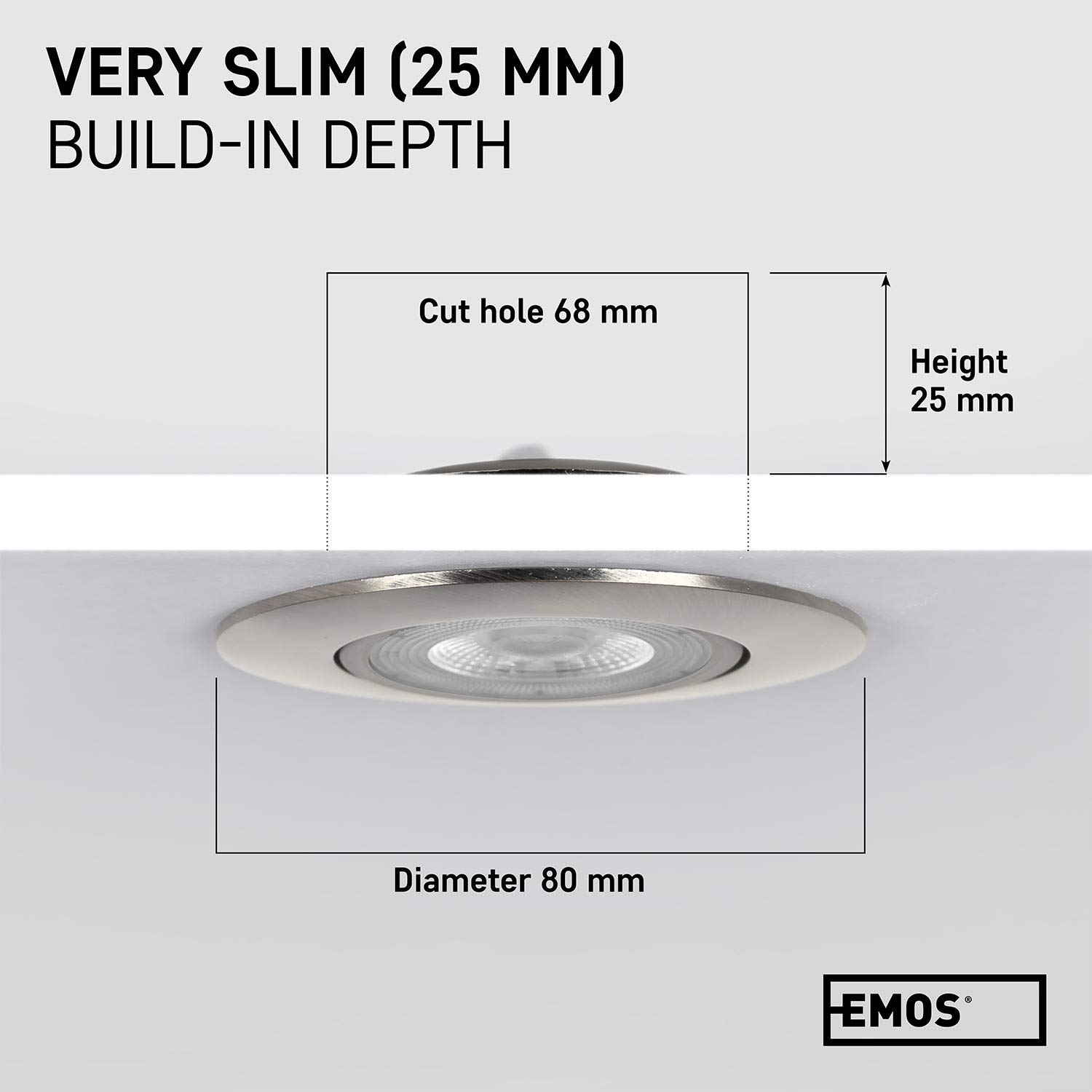 EMOS Incasso per Cartongesso 5W / 450 Lumen | Faretti LED soffitto da incasso 4000K Luce Bianco naturale | Set di 12 pezzi Spot LED Orientabili a 50°, Rotondi e Ultra Piatti in Argento